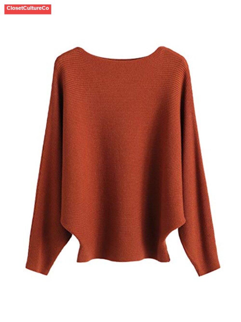 Oversized Boat Neck Batwing Sleeve Ribbed Knit Pullover Sweater